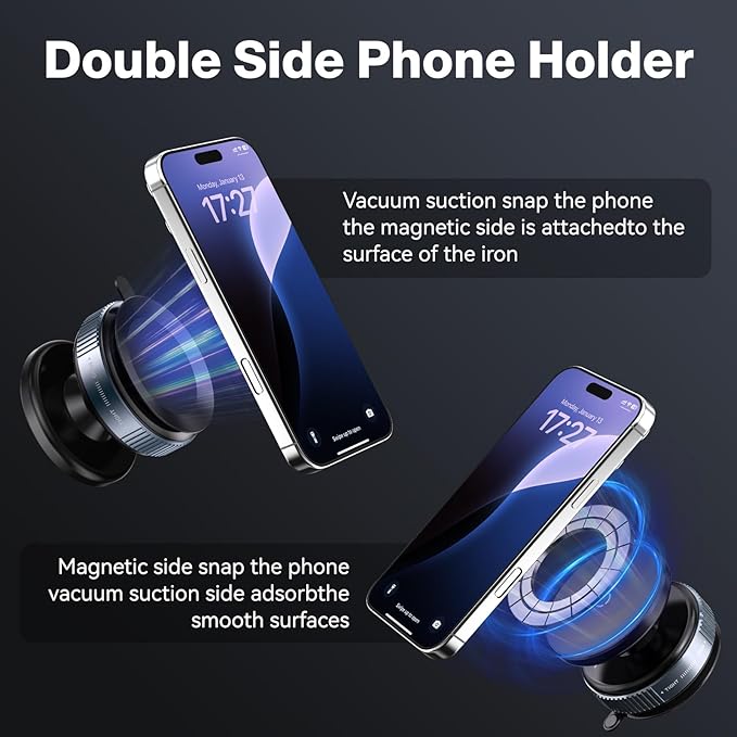 Magnetic Car Phone Mount – 360° Rotating Suction Holder for iPhone & Android – Black