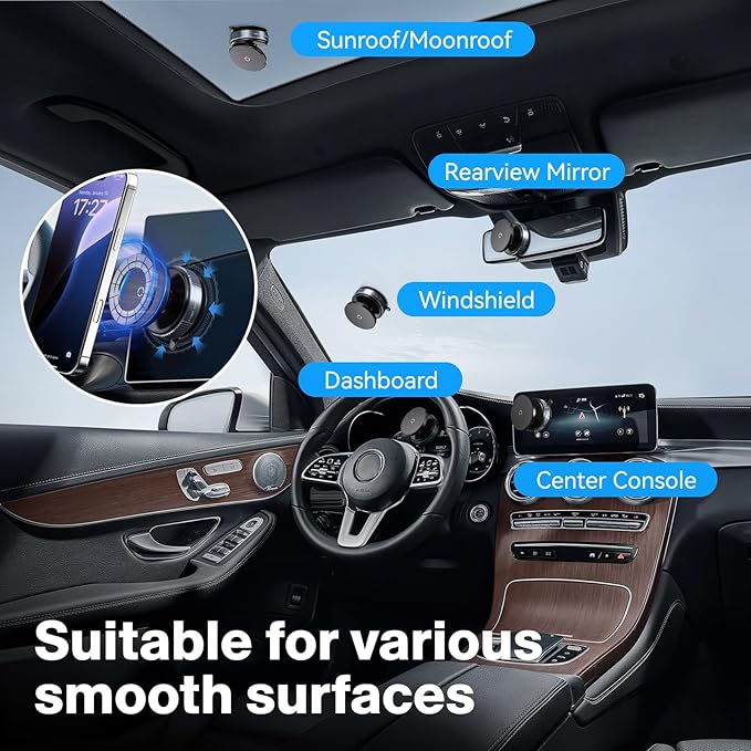 Magnetic Car Phone Mount – 360° Rotating Suction Holder for iPhone & Android – Black